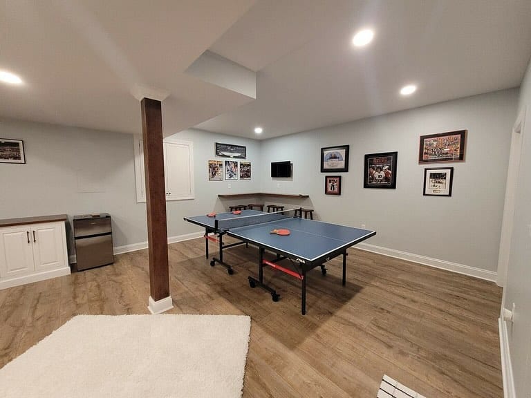 A Fully Finished Basement With A Game Room In Ardmore Pa