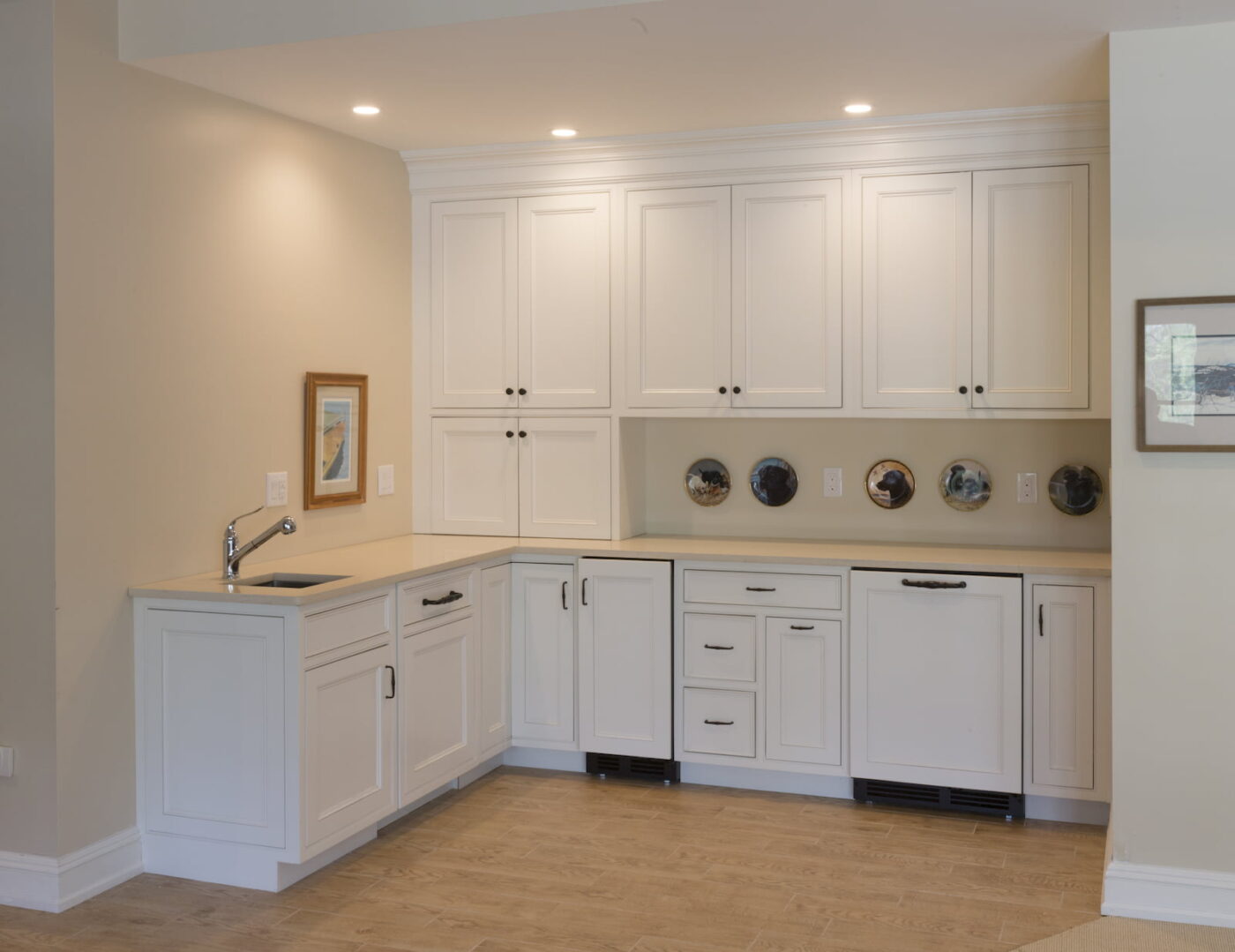 A Finished Basement With A Kitchenette In Delaware County Pa