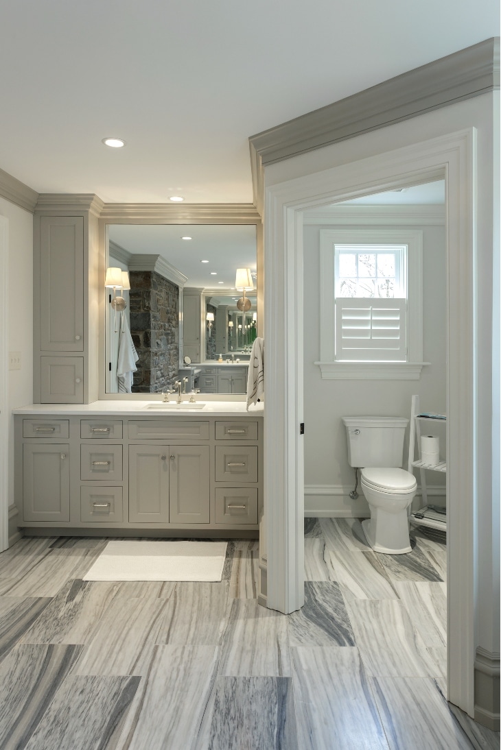 A Newly Remodeled Bathroom With A Separate Door For The Toilet In Gladwyne Pa