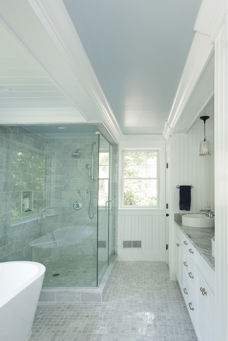 A Custom Bathroom Remodel With A Wide Mirror, New Lights, And Two Sinks In Manheim Pa