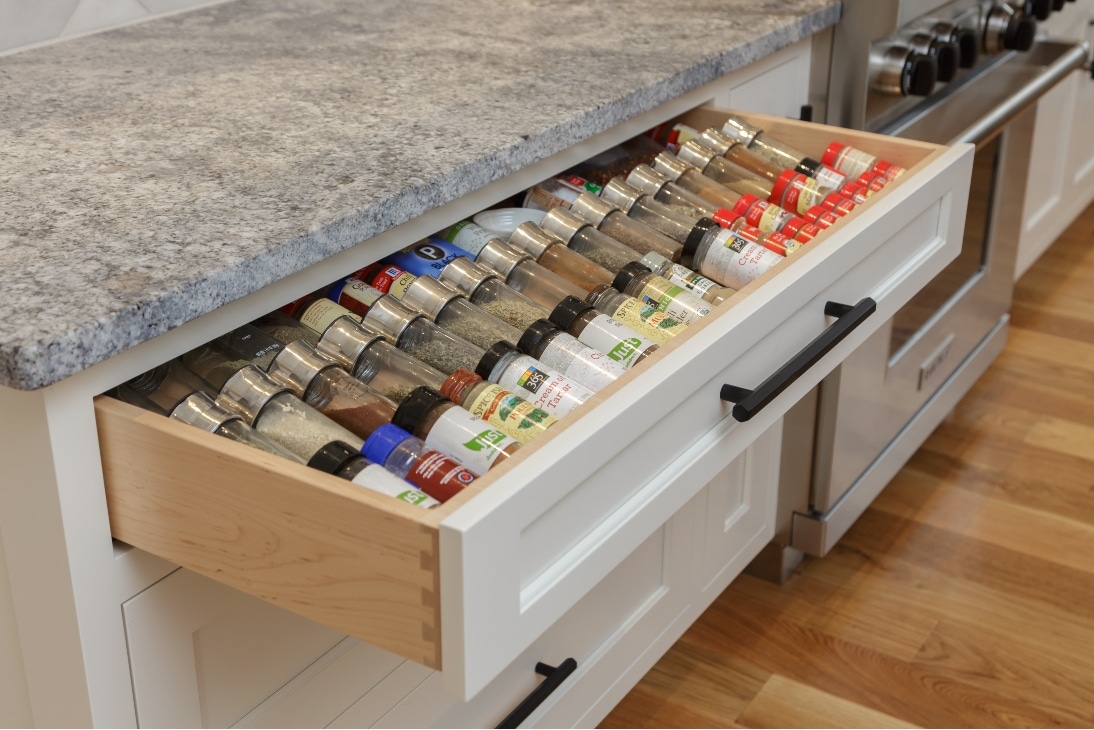 A Custom Drawer Meant For Storing Spices Designed By A Home Remodeling Contractor In Kennett Square Pa